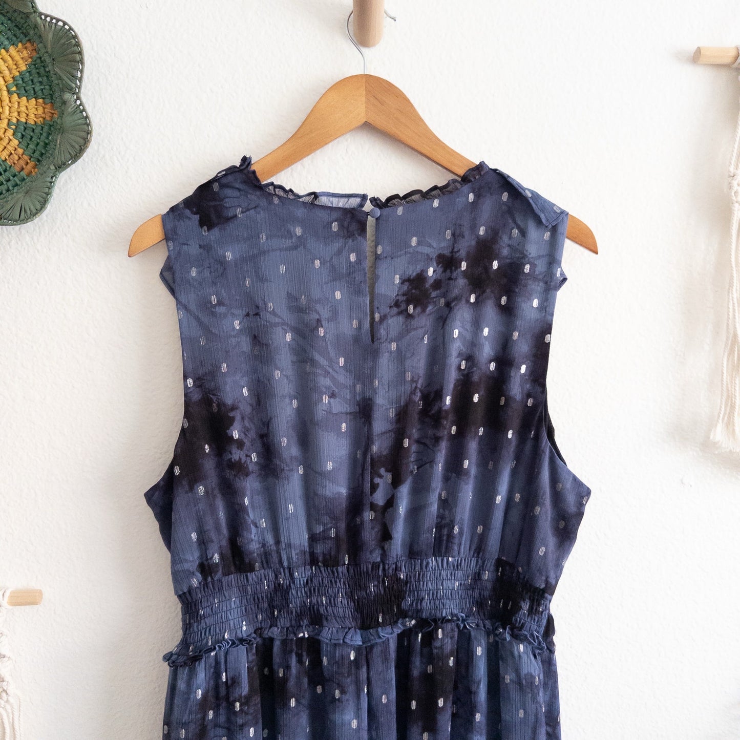 INC International Concepts Blue Metallic Swiss Dots Maxi Dress Size XL